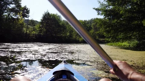 Kayaker navigating through serene waters, essence of outdoor adventure Stock Footage 321353606