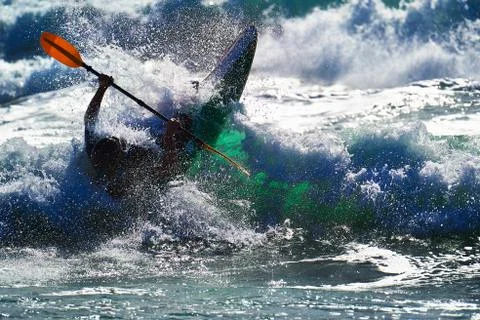 Kayaker through the wave Stock Photos