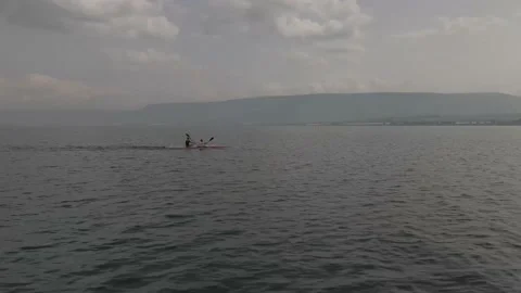 Kayaker Training At Lake, Aerial 4K D-Cinelike Stock Footage 191594953