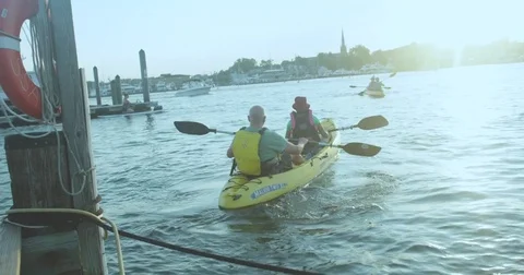 Kayakers on the Bay Stock Footage 79218185