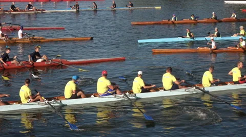 Kayakers in the competition team Stock Footage 68006739
