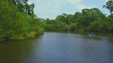 Kayakers paddling up the river! Stock Footage 152958018
