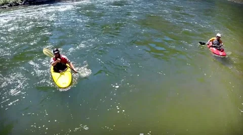Kayakers Playing and Having Fun in the Payette River Stock Footage 41774040