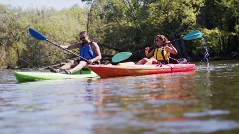 Kayakers on a river Stock Footage 138598509