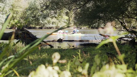 Kayakers on a river Stock Footage 138601987