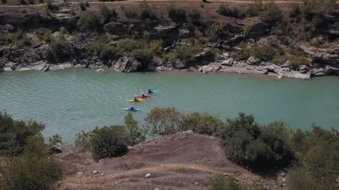 Kayakers at river valley Video stock 129203328