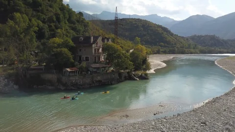 Kayakers at river valley Video stock 129205593