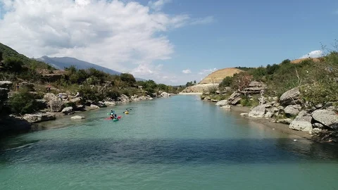 Kayakers at river valley Stock Footage 129229888