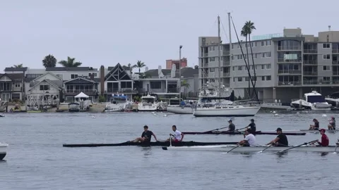Kayakers rowing in bay Stock Footage 232078157