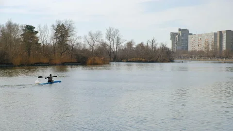 Kayaking activity at the lake. Training before the competition. Stock-Footage 88347354