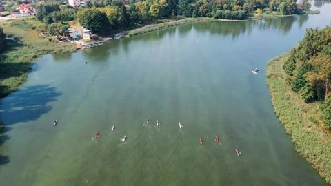 Kayaking and canoeing competitions, drone shooting Stock Footage 182607464
