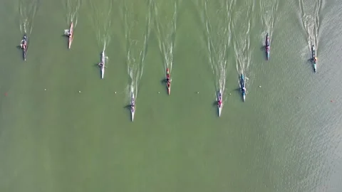 Kayaking and canoeing competitions, drone shooting Stock Footage 182609004