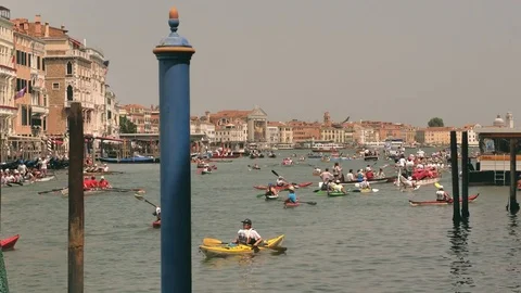 Kayaking  and canoeing rowing competition in Venice. Video stock 79065787