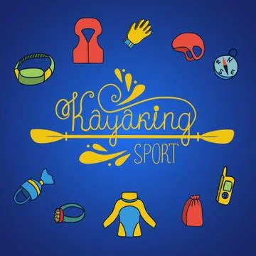 Kayaking background with vector icons Stock Illustration