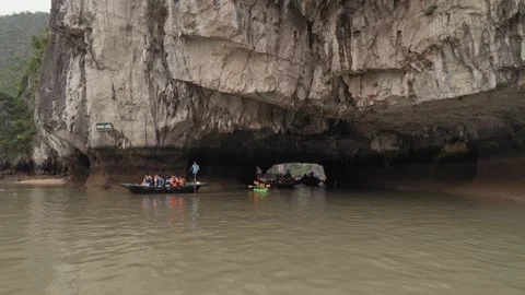 Kayaking Boating Limestone Cliffs Caves Lagoons Ha Long Bay, Vietnam Stock Footage 329010479