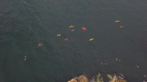 Kayaking captured from above Stockbeeldmateriaal 91854010