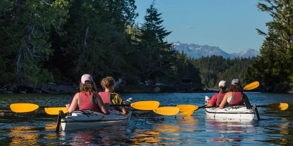 Kayaking in Clayoquot Sound, Vancouver Island, Tofino, British Columbia, Canada Stock Photos