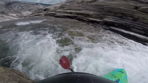 Kayaking down Yosemite waterfall Stock Footage 115727483