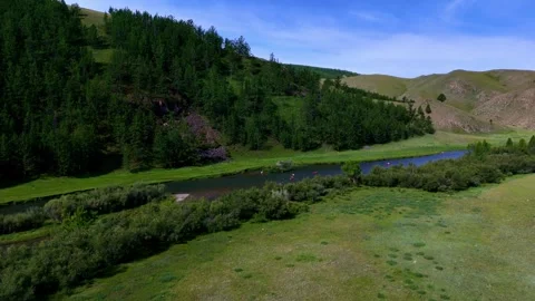 Kayaking in the Egiin Gol river Mongolia Stock Footage 346114828