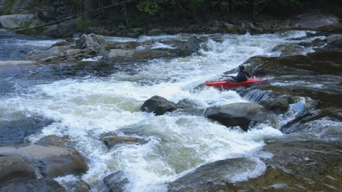 Kayaking on the fast moving river Wilson’s Creek, NC Stock Footage 103824518