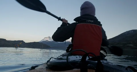 Kayaking with friends in winter Stock Footage 90404789