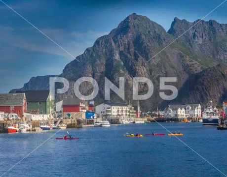 Kayaking in Hennningsvær Norway Stock Photos