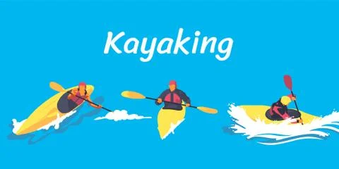 Kayaking illustration set Stock Illustration