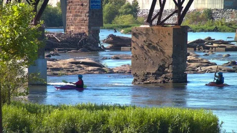 Kayaking on the James River in Richmond VA Video stock 83766009