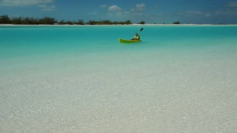 Kayaking at Moriah Cay, Exuma island Stock Footage