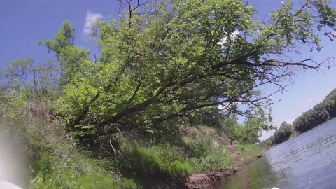 Kayaking, oars, river Desna 스톡 동영상 77000110