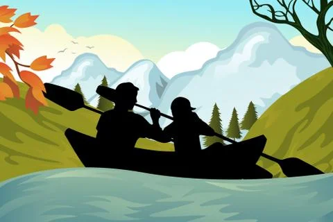 Kayaking people Stock Illustration
