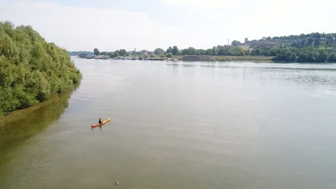 Kayaking on a river in Belgrade Stock Footage 94525068