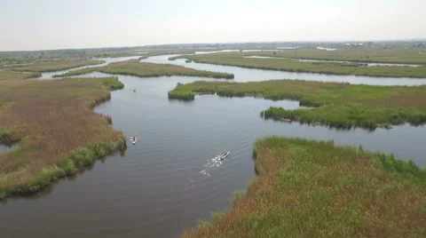 Kayaking on the river between the reeds Stock Footage 64515825