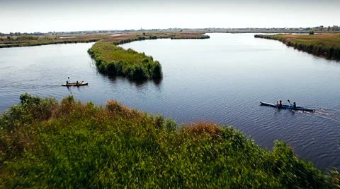 Kayaking on the river between the reeds Stock Footage 64519502