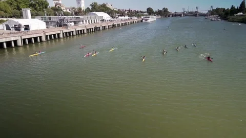 Kayaking on a river in Spain, Siville Stock Footage 131388721