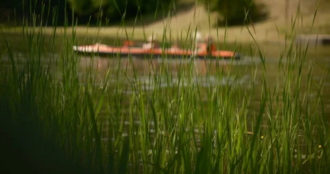 Kayaking on a scenic river during a warm summer Stock Footage 337670496