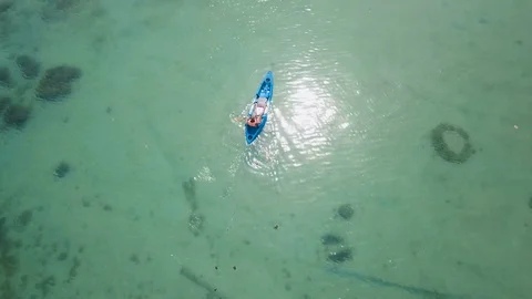 Kayaking in the Sea. Aerial View Stock Footage