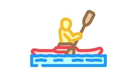 Kayaking spring color icon animation Stock Footage 327257111
