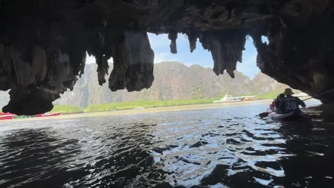 Kayaking Through Cave in Krabi Thailand Stock Footage 346448408