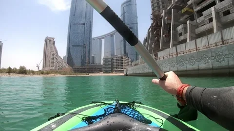 Kayaking Timelapse heading towards the beach in Abu Dhabi, HD. Stock Footage 143703726