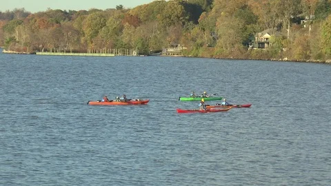 Kayaking Tuition On The Hudson River New York Stock Footage 121673205