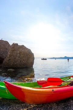 Kayaks on the beach Stock Photos