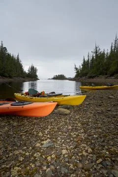 Kayaks beached on a seashore Foto stock