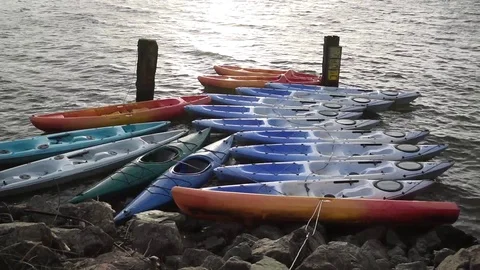 Kayaks on the lake Stock Footage 103417922