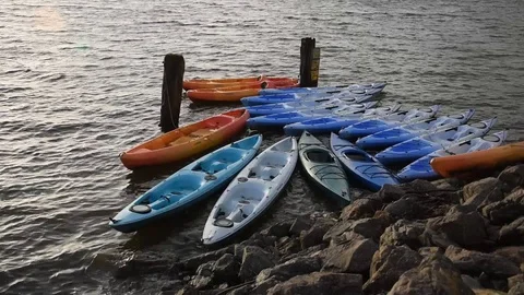Kayaks on the lake Stock Footage 103418447
