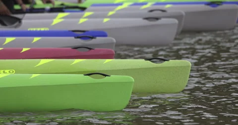 Kayaks ready for launch, close-up, 4K slomo Stock Footage 246498148