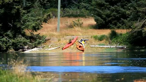 Kayaks on the river Stock Footage 10743266