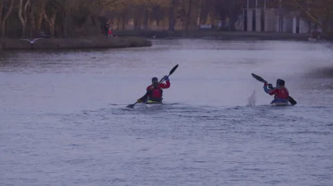 Kayaks on River in Slow Motion Stock Footage 47567560