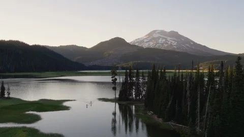 Kayaks Sparks Lake Mt. Bachelor - Central Oregon Aerial 4k Stock Footage
