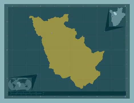 Kayanza, Burundi. Solid color shape. Locations of major cities of the region Stock Illustration